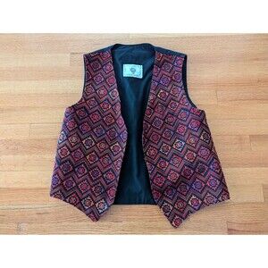 Anter Fashion Tapestry Vest Womens size L Red & Black woven Geometric Vintage